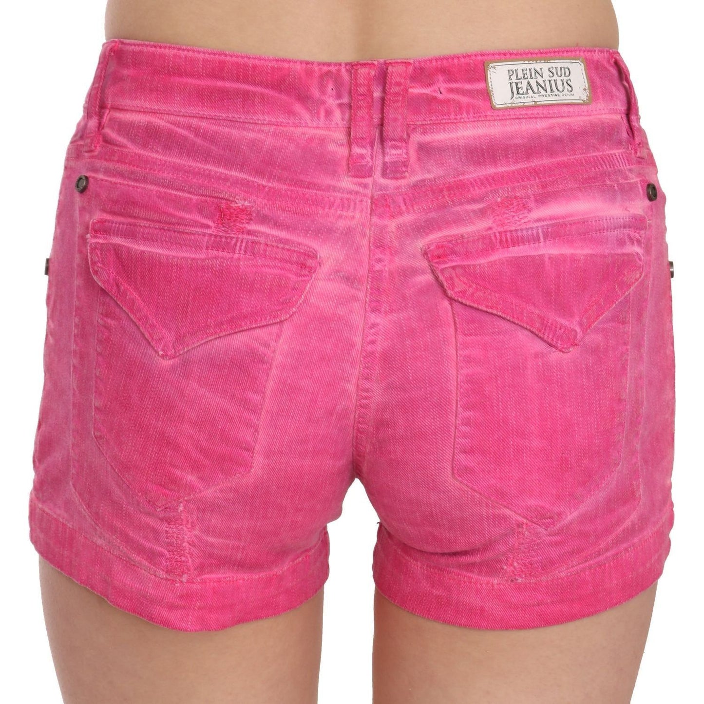 PLEIN SUD Chic Pink Mid Waist Mini Shorts pink-mid-waist-cotton-denim-mini-shorts