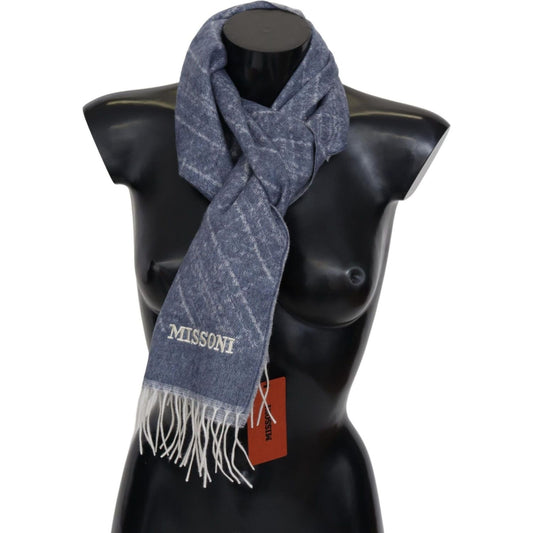 Missoni Elegant Cashmere Scarf with Signature Pattern blue-100-cashmere-unisex-neck-wrap-fringes-scarf