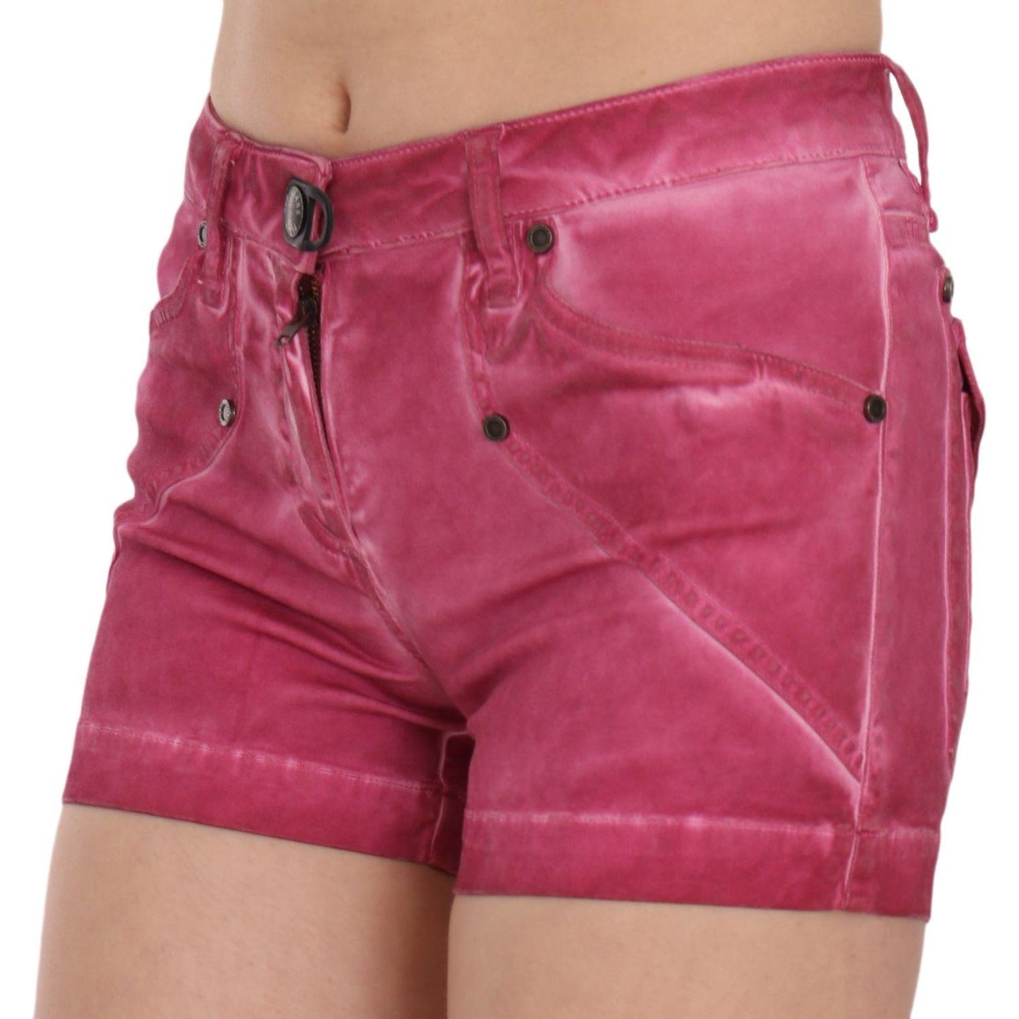PLEIN SUD Chic Pink Washed Denim Shorts pink-mid-waist-cotton-mini-denim-shorts