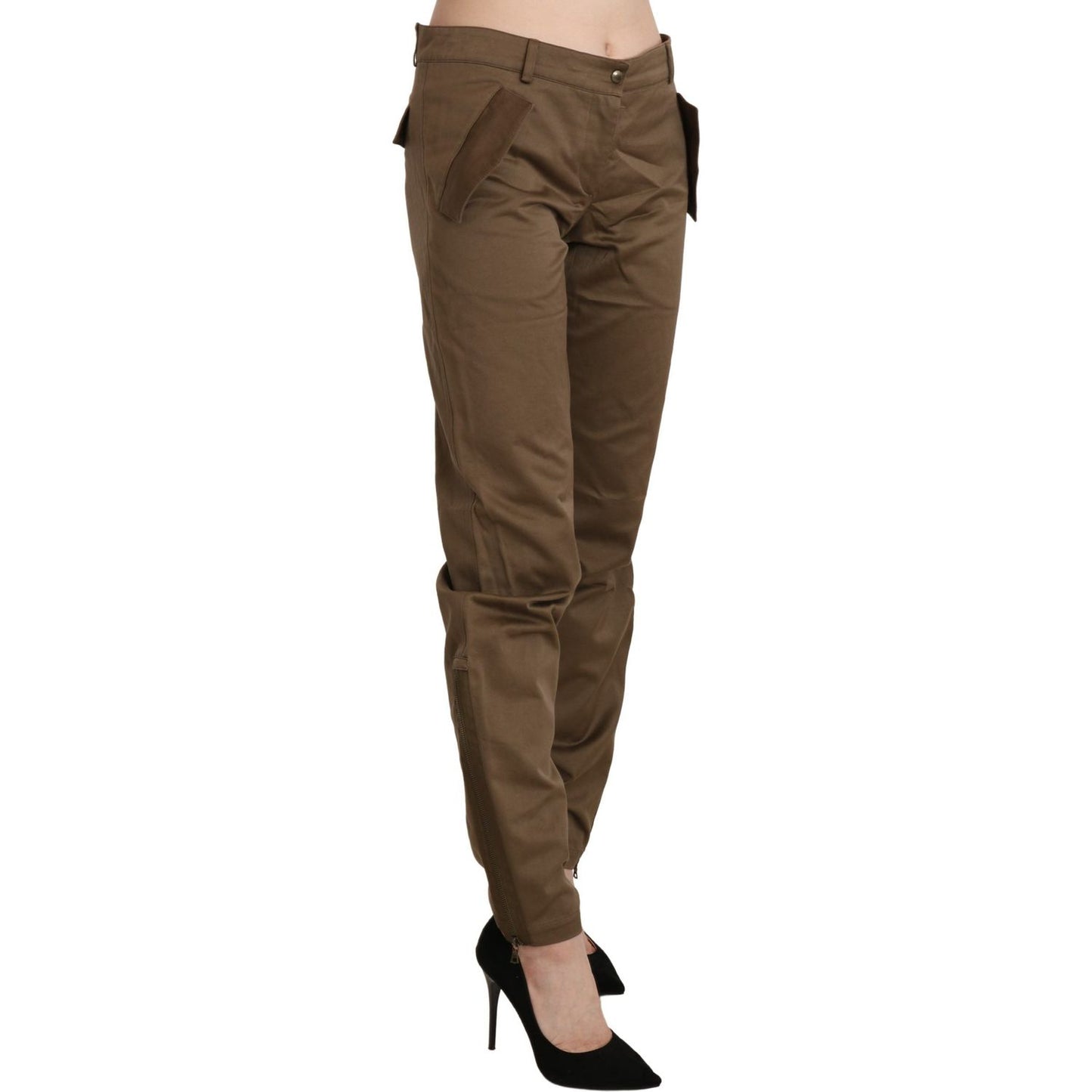 Ermanno Scervino Chic Brown Mid Waist Straight Trousers brown-mid-waist-straight-cotton-pants