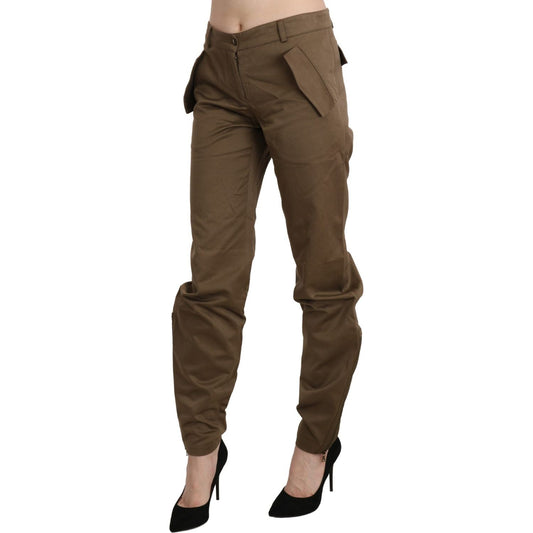 Ermanno Scervino Chic Brown Mid Waist Straight Trousers brown-mid-waist-straight-cotton-pants