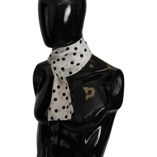 Dolce & Gabbana Elegant Silk Mens Scarf in Black and White white-polka-dot-silk-shawl-neck-wrap-scarf