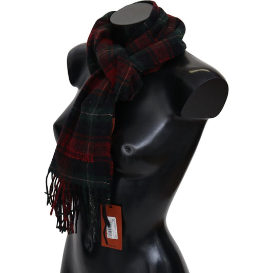 Missoni Elegant Check Wool Scarf with Logo Embroidery black-red-check-wool-unisex-neck-wrap-fringes-scarf
