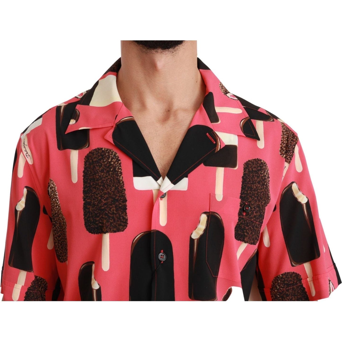 Dolce & Gabbana Elegant Silk Blend Ice-Cream Print Shirt pink-silk-ice-cream-print-casual-shirt MAN SHIRTS