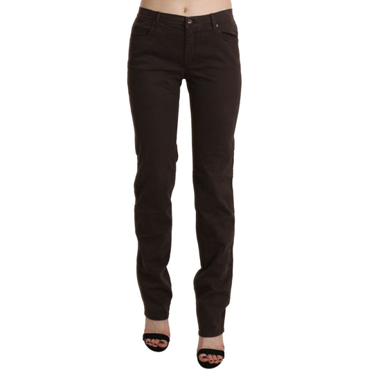Ermanno Scervino Chic Brown Mid Waist Skinny Trousers brown-mid-waist-skinny-slim-trouser-cotton-jeans