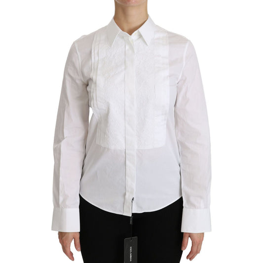 Dolce & Gabbana Elegant White Collared Long Sleeve Polo Top white-collared-long-sleeve-polo-shirt