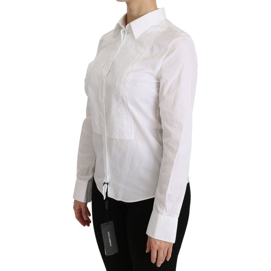 Dolce & Gabbana Elegant White Collared Long Sleeve Polo Top white-collared-long-sleeve-polo-shirt