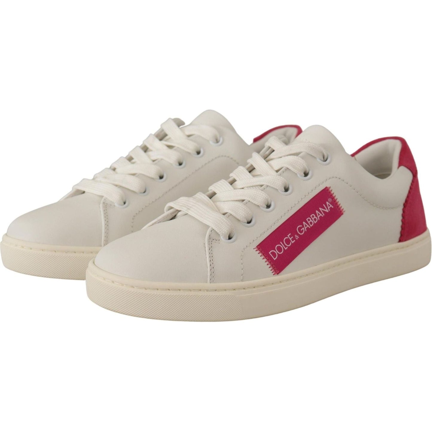 Dolce & Gabbana Elegant White Leather Low-Top Sneakers white-pink-leather-low-top-sneakers-womens-shoes-1