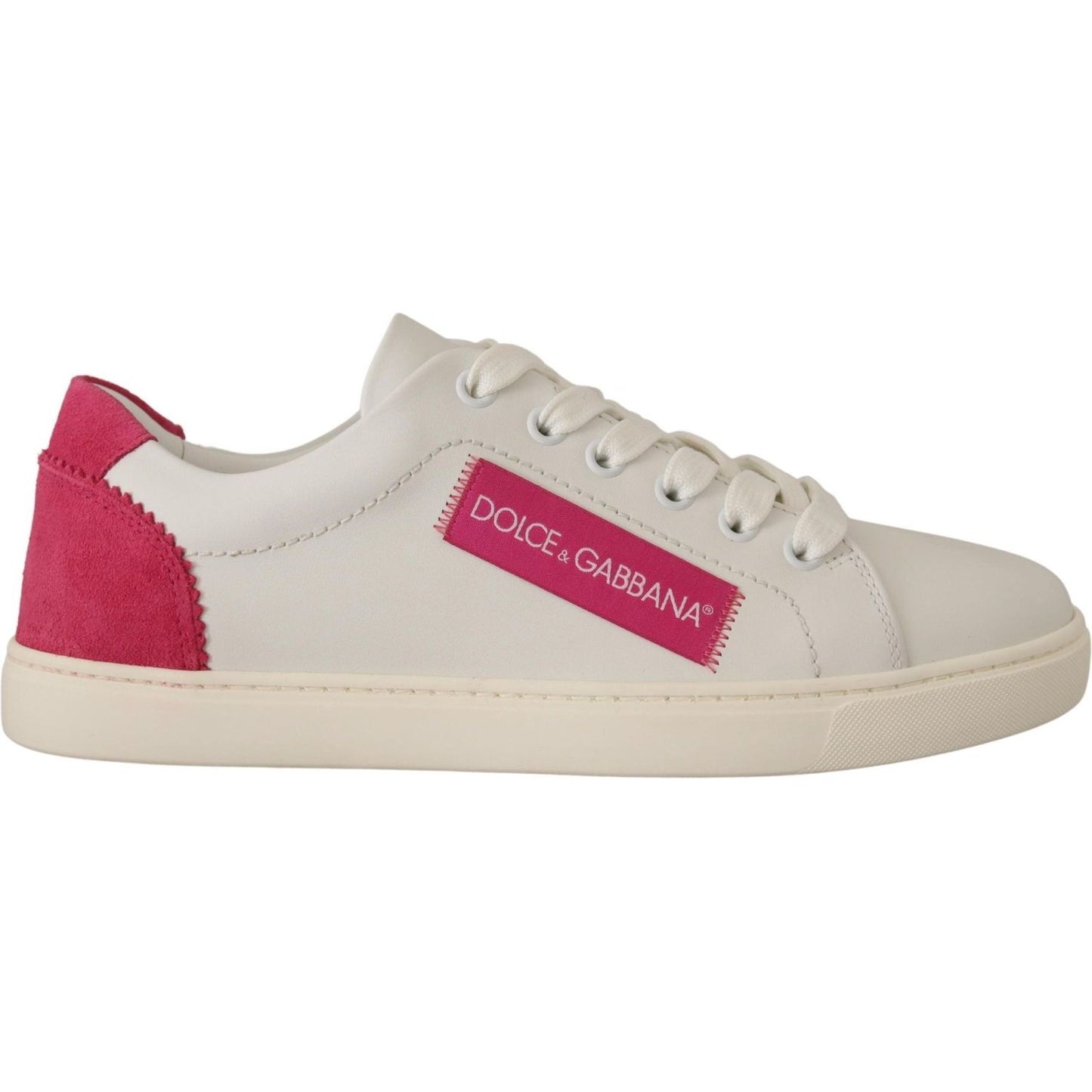 Dolce & Gabbana Elegant White Leather Low-Top Sneakers white-pink-leather-low-top-sneakers-womens-shoes-1