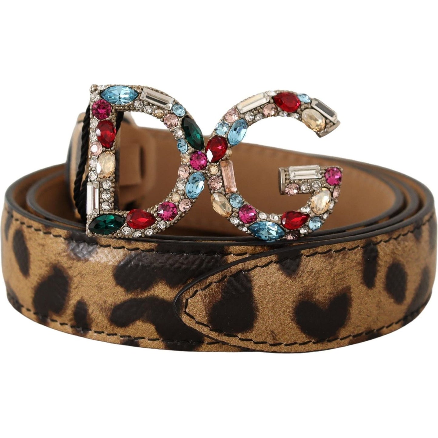 Dolce & Gabbana Elegant Crystal-Embellished Leopard Belt brown-leopard-leather-dg-crystals-buckle-belt