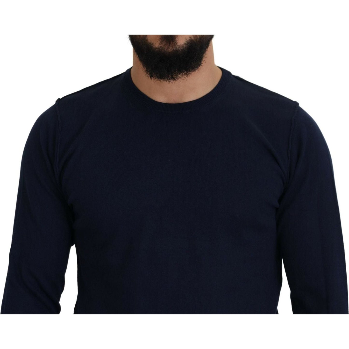 Paolo Pecora Milano Authentic Crewneck Blue Pullover Sweater blue-cotton-crewneck-pullover-sweater