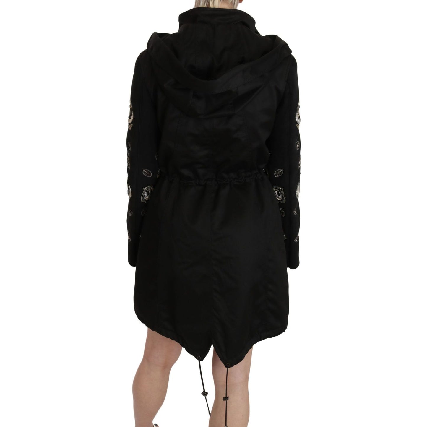 John Richmond Elegant Black Beaded Parka Jacket for Women Coats & Jackets floral-sequined-beaded-hooded-jacket-coat