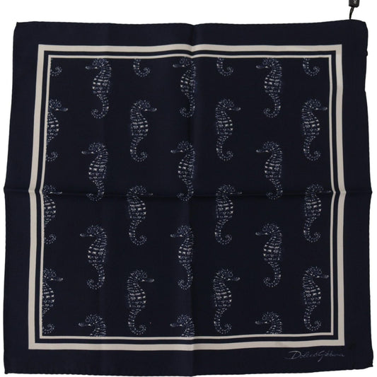 Dolce & Gabbana Elegant Blue Seahorse Silk Men's Scarf blue-seahorse-dg-printed-square-handkerchief-scarf