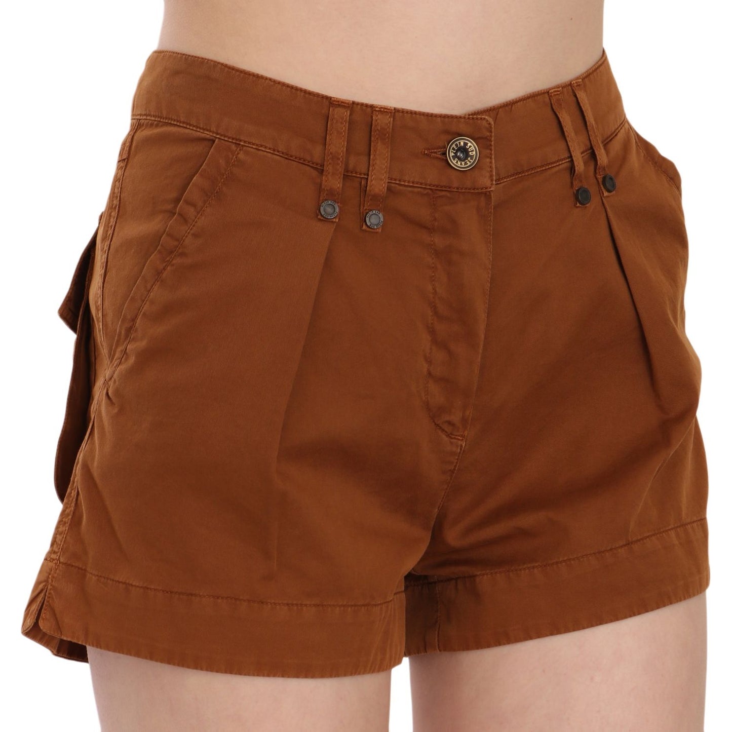 PLEIN SUD Chic Brown Mid Waist Mini Shorts brown-mid-waist-cotton-denim-mini-shorts