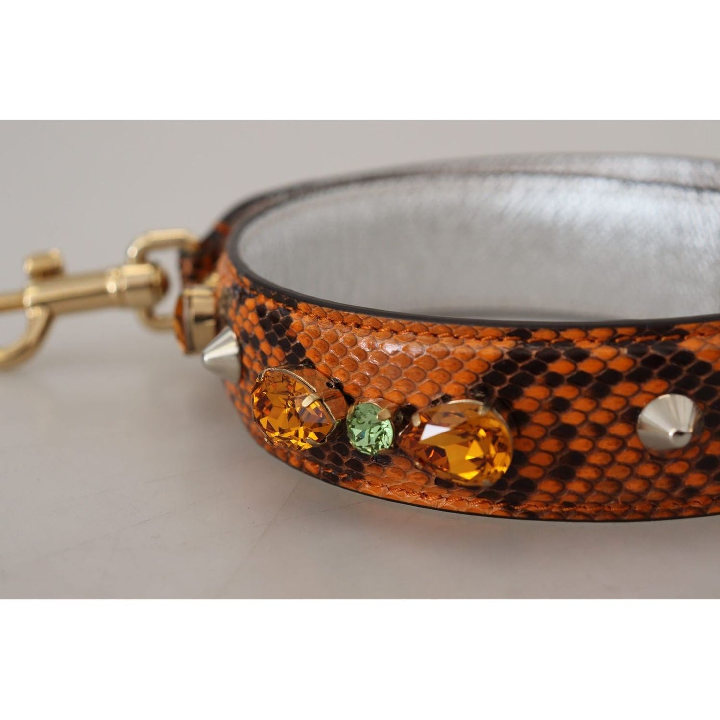 Dolce & Gabbana Chic Orange Leather Bag Strap with Gold-Tone Clasps orange-crystals-leather-bag-accessory-shoulder-strap