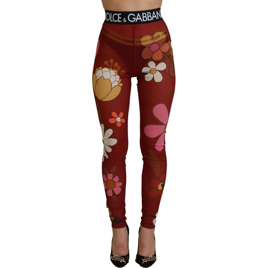 Dolce & Gabbana Floral Red High Waist Leggings red-floral-leggings-stretch-waist-pants IMG_1419-scaled-c43b1f59-324.jpg