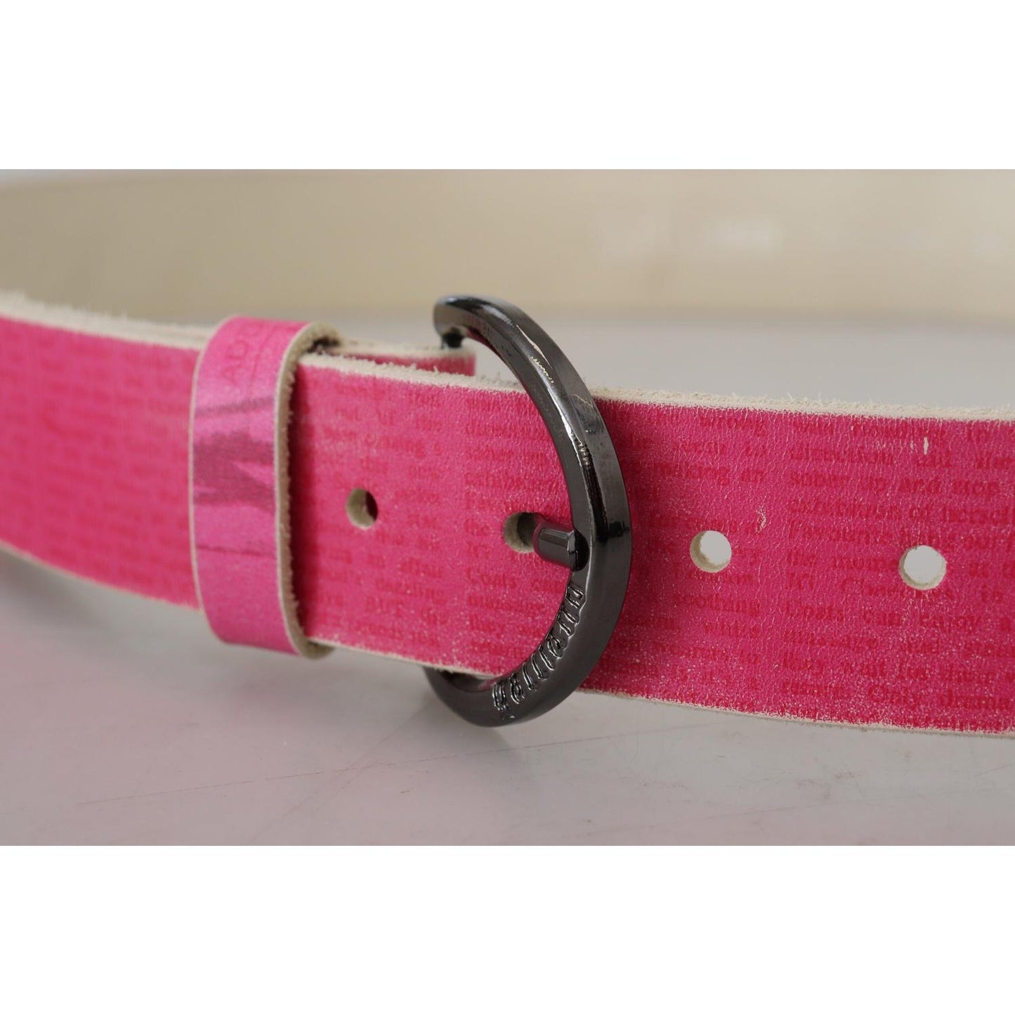 John Galliano Elegant Pink Leather Fashion Belt pink-leather-letter-logo-round-buckle-waist-belt