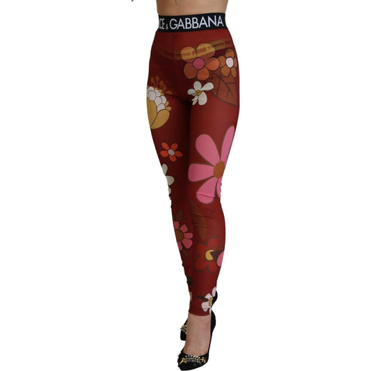 Dolce & Gabbana Floral Red High Waist Leggings red-floral-leggings-stretch-waist-pants IMG_1420-scaled-d4eee7b4-306.jpg