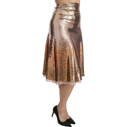 Dolce & Gabbana Gold Sequined High Waist Skirt gold-sequined-high-waist-midi-skirt