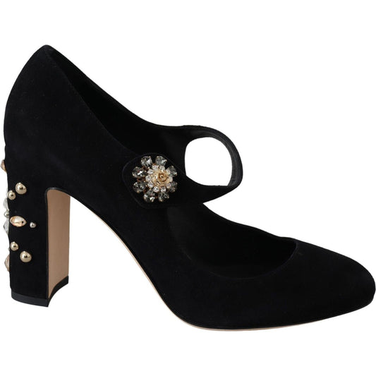Dolce & Gabbana Elegant Black Suede Mary Janes Pumps black-suede-crystal-heels-mary-jane-shoes IMG_1430-bdc12794-0d4.jpg