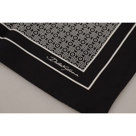 Dolce & Gabbana Elegant Black Silk Geometric Scarf for Men black-geometric-patterned-square-handkerchief-scarf-1