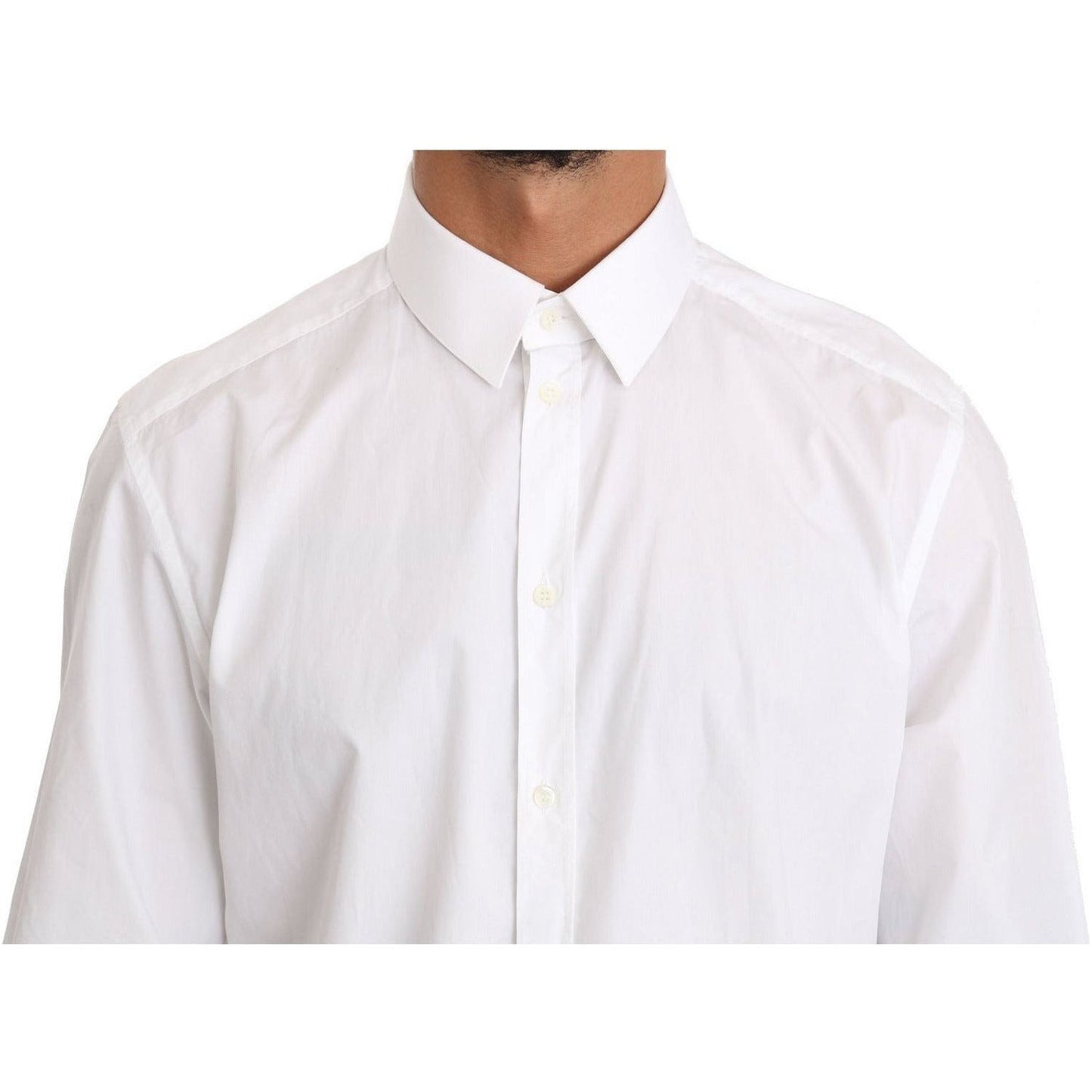 Dolce & Gabbana Elegant Slim Fit Dress Shirt in Pure White MAN SHIRTS white-cotton-gold-dress-shirt