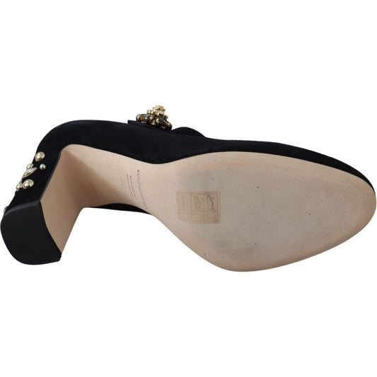 Dolce & Gabbana Elegant Black Suede Mary Janes Pumps black-suede-crystal-heels-mary-jane-shoes