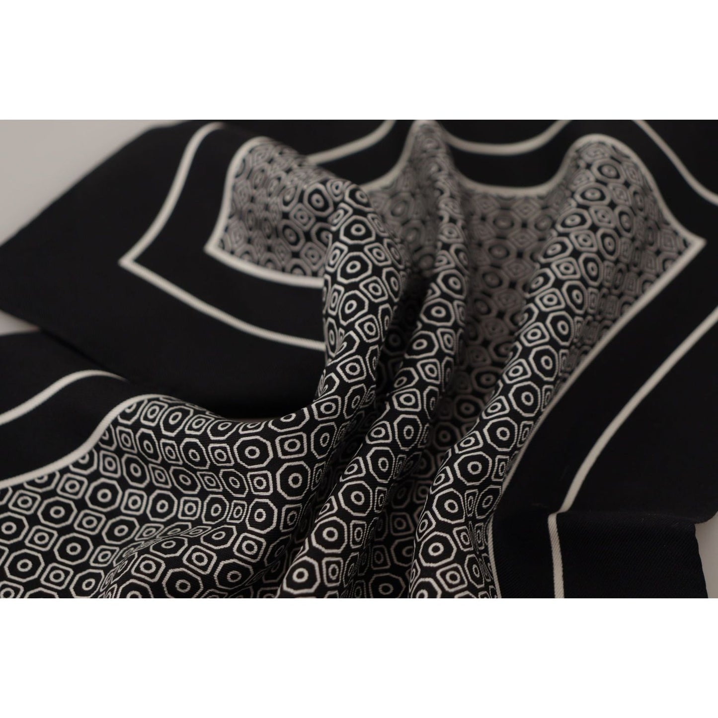 Dolce & Gabbana Elegant Black Silk Geometric Scarf for Men black-geometric-patterned-square-handkerchief-scarf-1