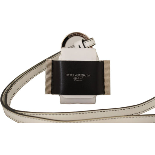 Dolce & Gabbana Chic Leather Airpods Case in Monochrome white-black-leather-strap-silver-metal-logo-airpods-case