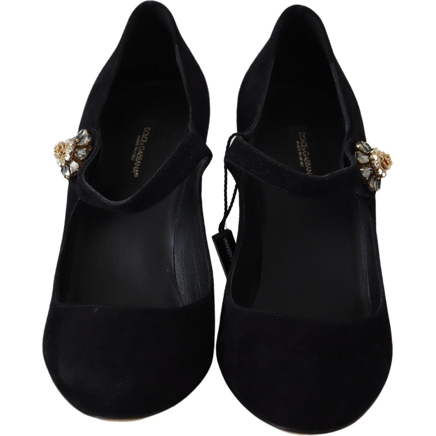 Dolce & Gabbana Elegant Black Suede Mary Janes Pumps black-suede-crystal-heels-mary-jane-shoes