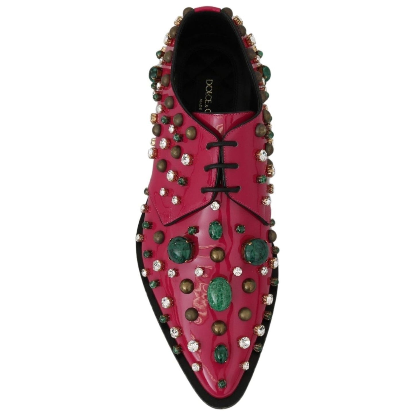 Dolce & Gabbana Fuchsia Pink Crystal Patent Flats pink-leather-crystals-dress-broque-shoes