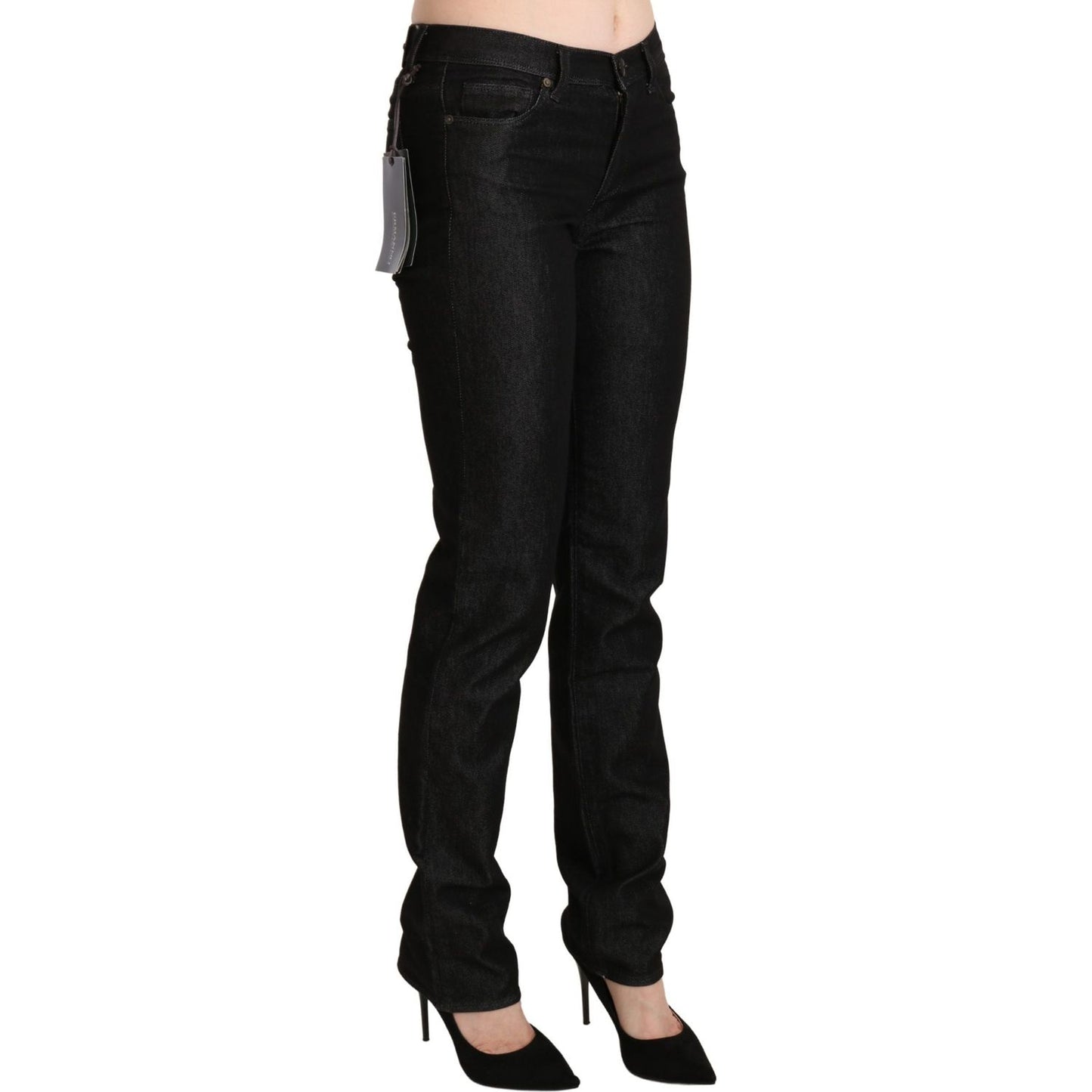Ermanno Scervino Chic Black Mid Waist Skinny Jeans Jeans & Pants black-mid-waist-skinny-slim-denim-trouser
