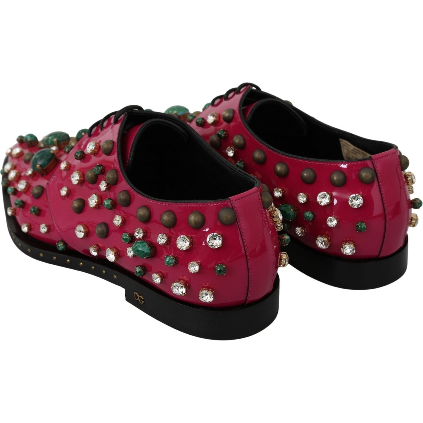 Dolce & Gabbana Fuchsia Pink Crystal Patent Flats pink-leather-crystals-dress-broque-shoes