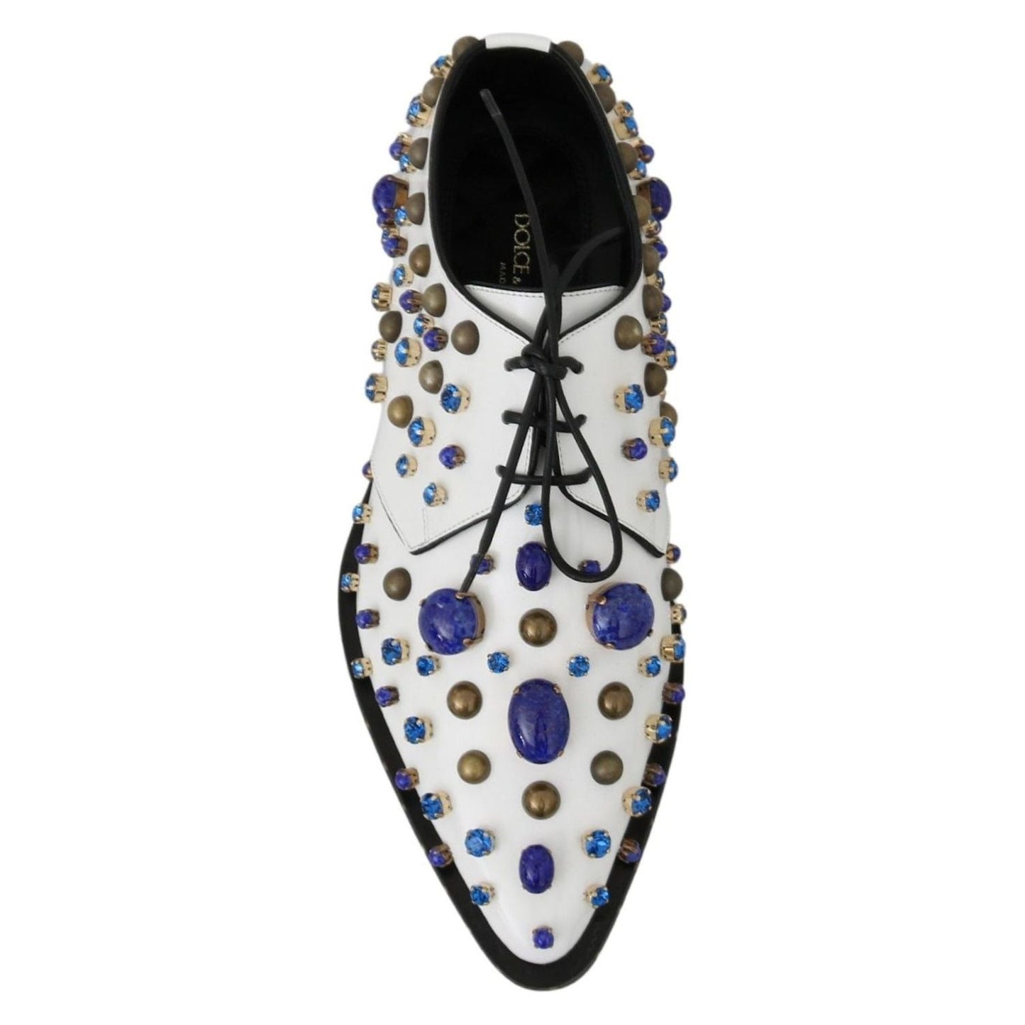 Dolce & Gabbana Elegant White Leather Dress Shoes With Crystals white-leather-crystals-dress-broque-shoes