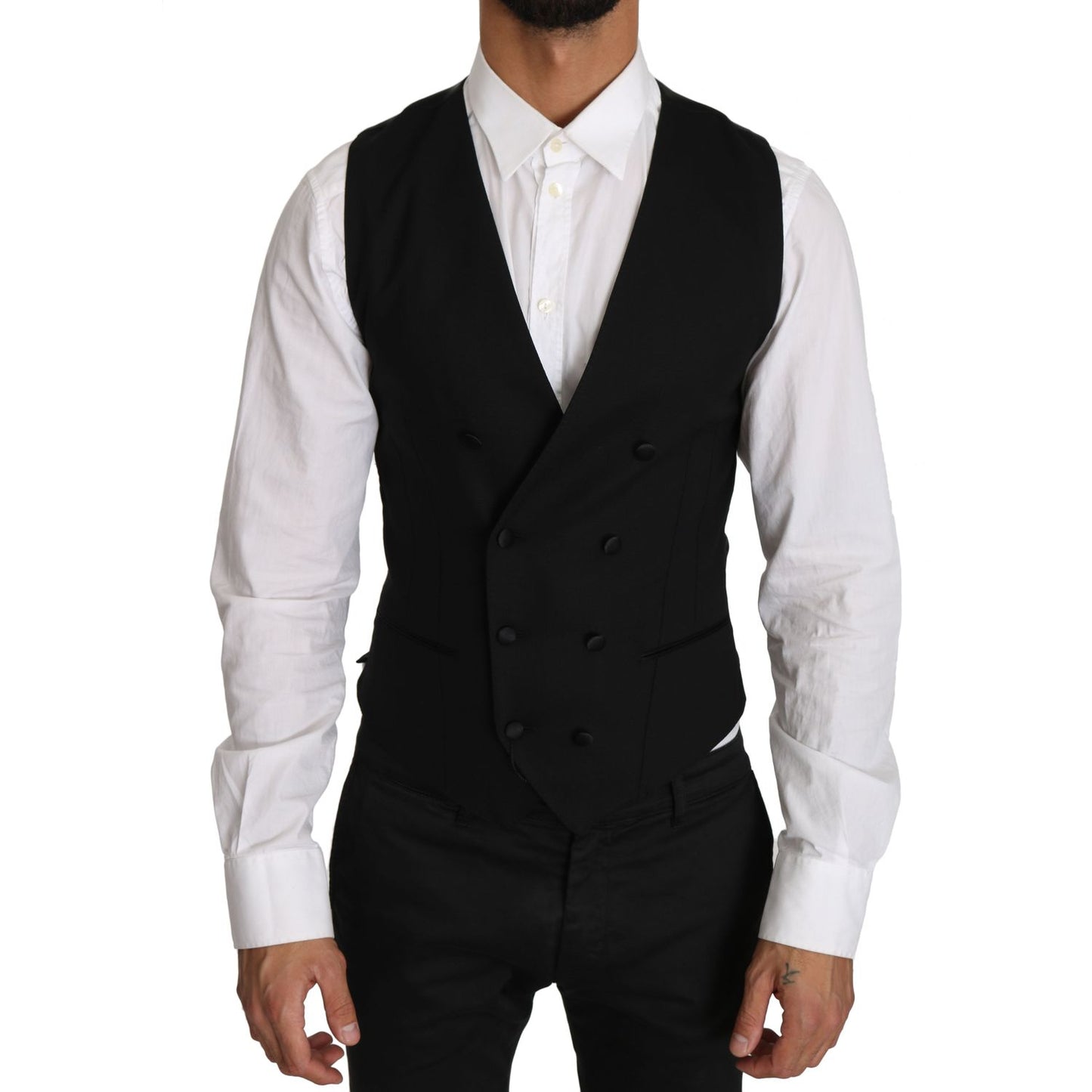 Dolce & Gabbana Sleek Double Breasted Slim Fit Wool Vest gray-wool-double-breasted-waistcoat-vest IMG_1461.jpg