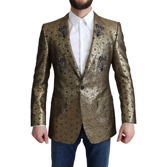 Dolce & Gabbana Elegant Gold Jacquard Martini Blazer Jacket gold-crystal-crown-bee-martini-blazer-jacket IMG_1462-scaled-337d78f2-8b6.jpg