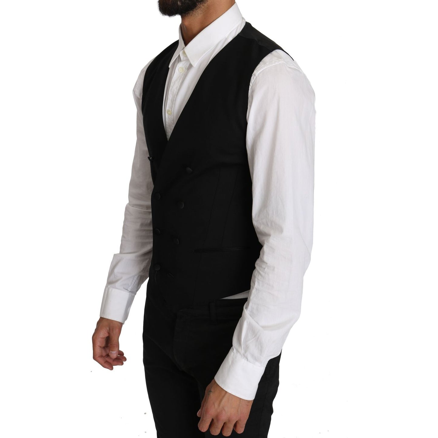 Dolce & Gabbana Sleek Double Breasted Slim Fit Wool Vest gray-wool-double-breasted-waistcoat-vest IMG_1462.jpg