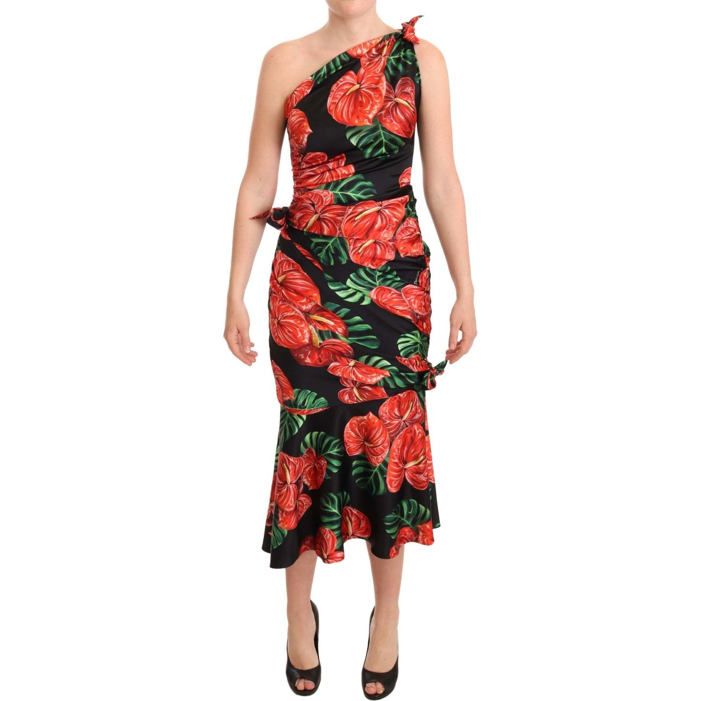 Dolce & Gabbana Elegant Floral Silk Draped Dress WOMAN DRESSES black-shiny-silk-floral-print-draped-dress IMG_1463-scaled-7d576b29-452.jpg