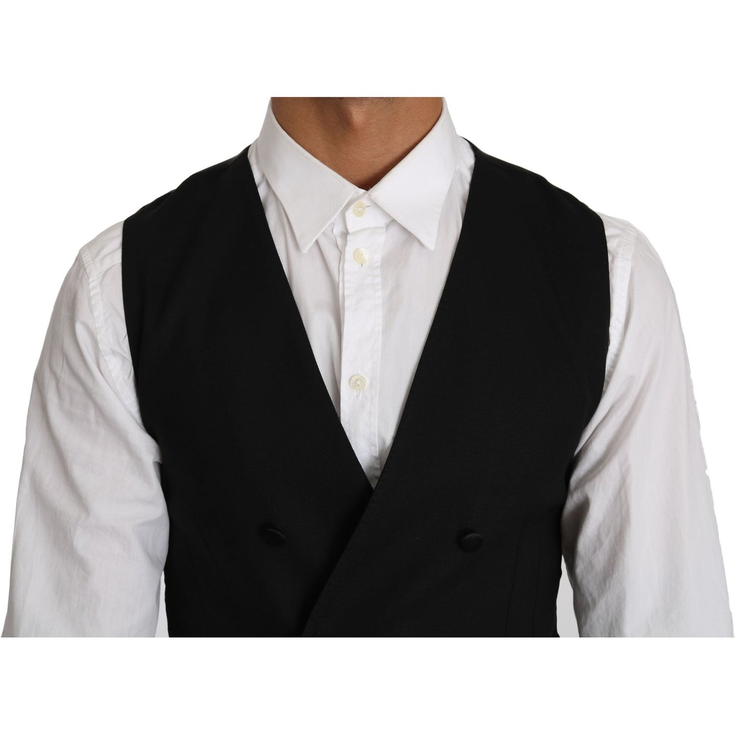 Dolce & Gabbana Sleek Double Breasted Slim Fit Wool Vest gray-wool-double-breasted-waistcoat-vest IMG_1464.jpg