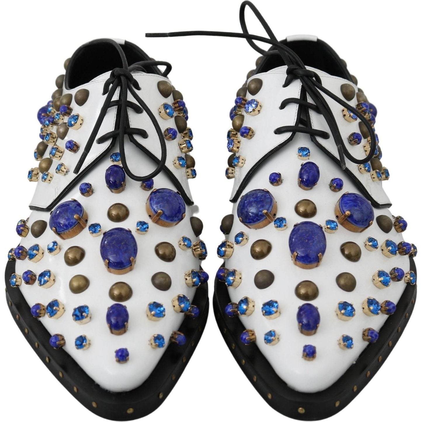 Dolce & Gabbana Elegant White Leather Dress Shoes With Crystals white-leather-crystals-dress-broque-shoes