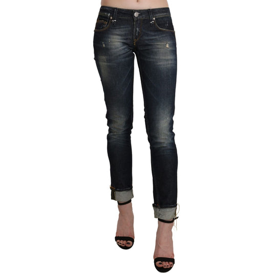 Acht Chic Dark Blue Skinny Cropped Jeans blue-washed-low-waist-skinny-cropped-denim-pant-1 Jeans & Pants