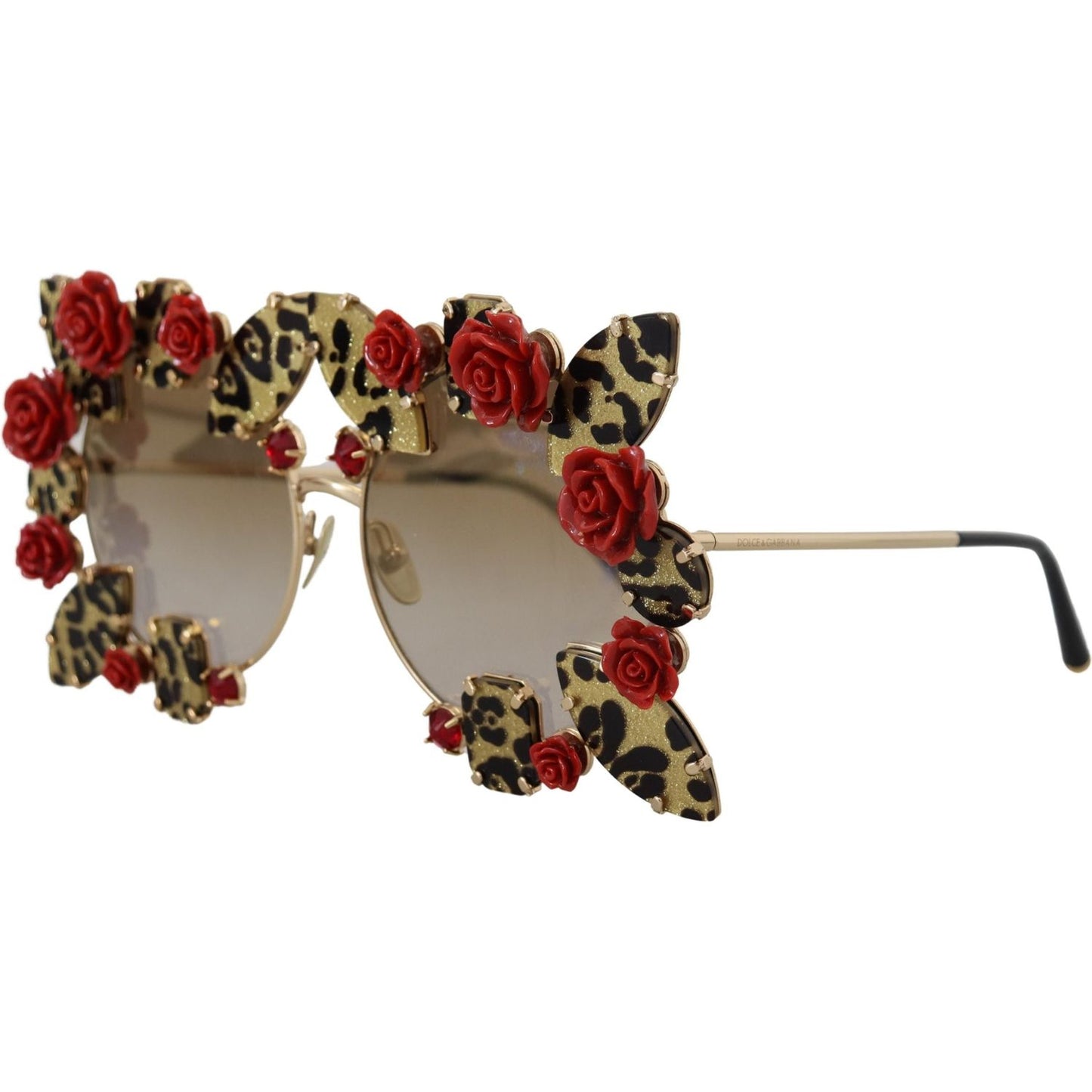 Dolce & Gabbana Elegant Round Rose-Embellished Sunglasses gold-metal-frame-roses-embellished-dg2207b-sunglasses