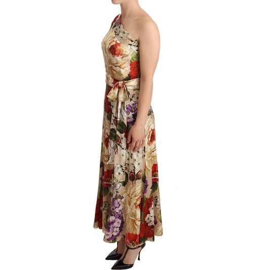 Dolce & Gabbana Elegant Floral One-Shoulder Silk Dress WOMAN DRESSES beige-one-shoulder-floral-mid-length-dress IMG_1477-scaled-112807fc-7c4.jpg