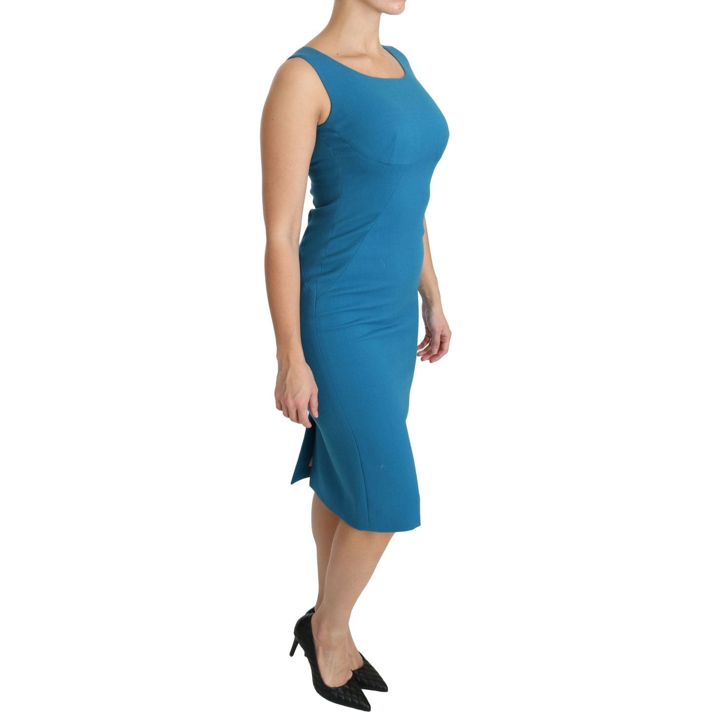 Dolce & Gabbana Elegant Sheath Knee-Length Wool Dress blue-bodycon-sheath-knee-length-wool-dress-1