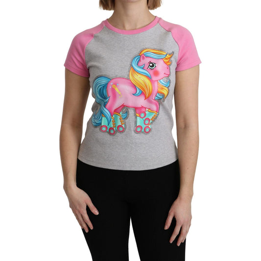 MoschinoChic Gray Crew Neck Cotton T-shirt with Pink AccentsMcRichard Designer Brands£129.00