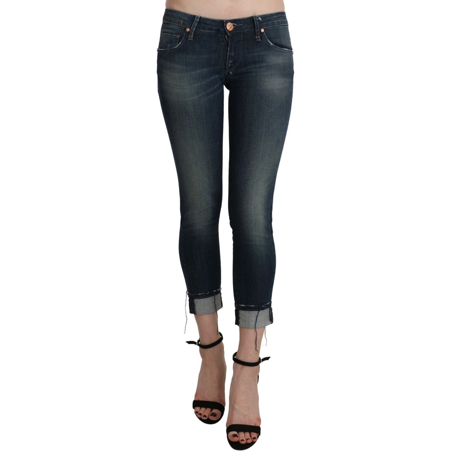 Acht Chic Blue Washed Skinny Cropped Denim Jeans & Pants blue-washed-low-waist-skinny-cropped-denim-pant