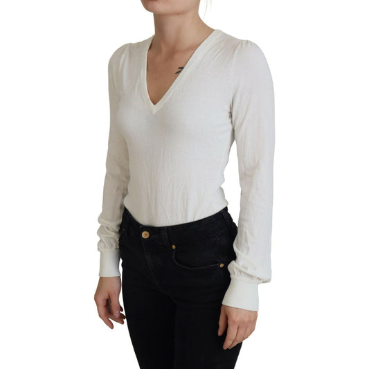 Patrizia Pepe Chic Ivory Casual Blouse ivory-v-neck-long-sleeves-women-blouse-top