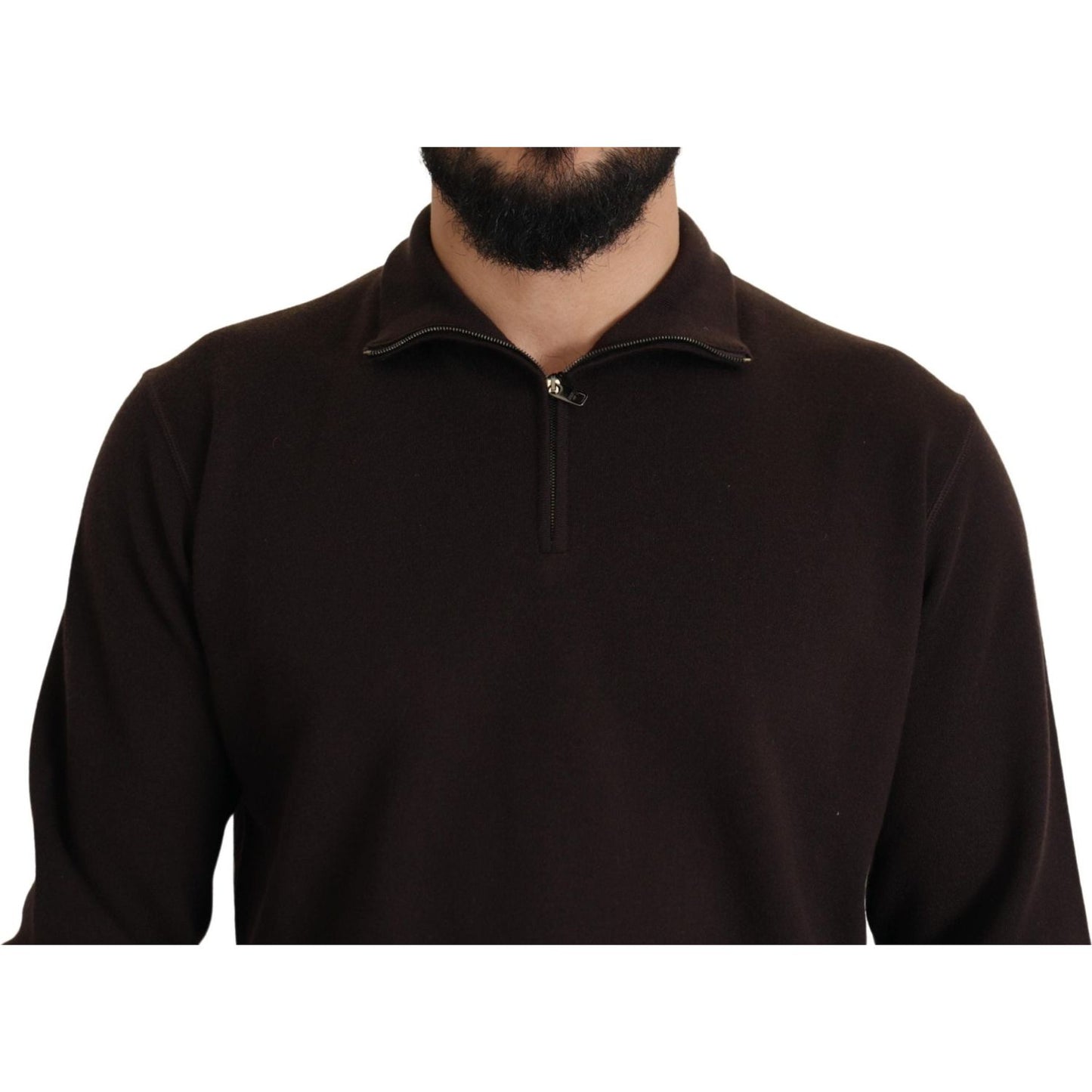 Dolce & Gabbana Elegant Cashmere Zippered Pullover Sweater brown-cashmere-collared-pullover-sweater
