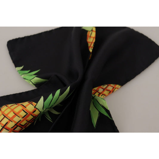 Dolce & Gabbana Elegant Silk Square Men's Scarf black-pineapple-printed-square-handkerchief-scarf