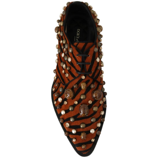 Dolce & Gabbana Tiger Pattern Crystal Embellished Flats orange-pony-hair-crystal-dress-broque-shoes